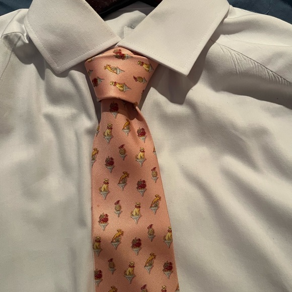 Salvatore Ferragamo Men’s Pink Silk Tie with Cats